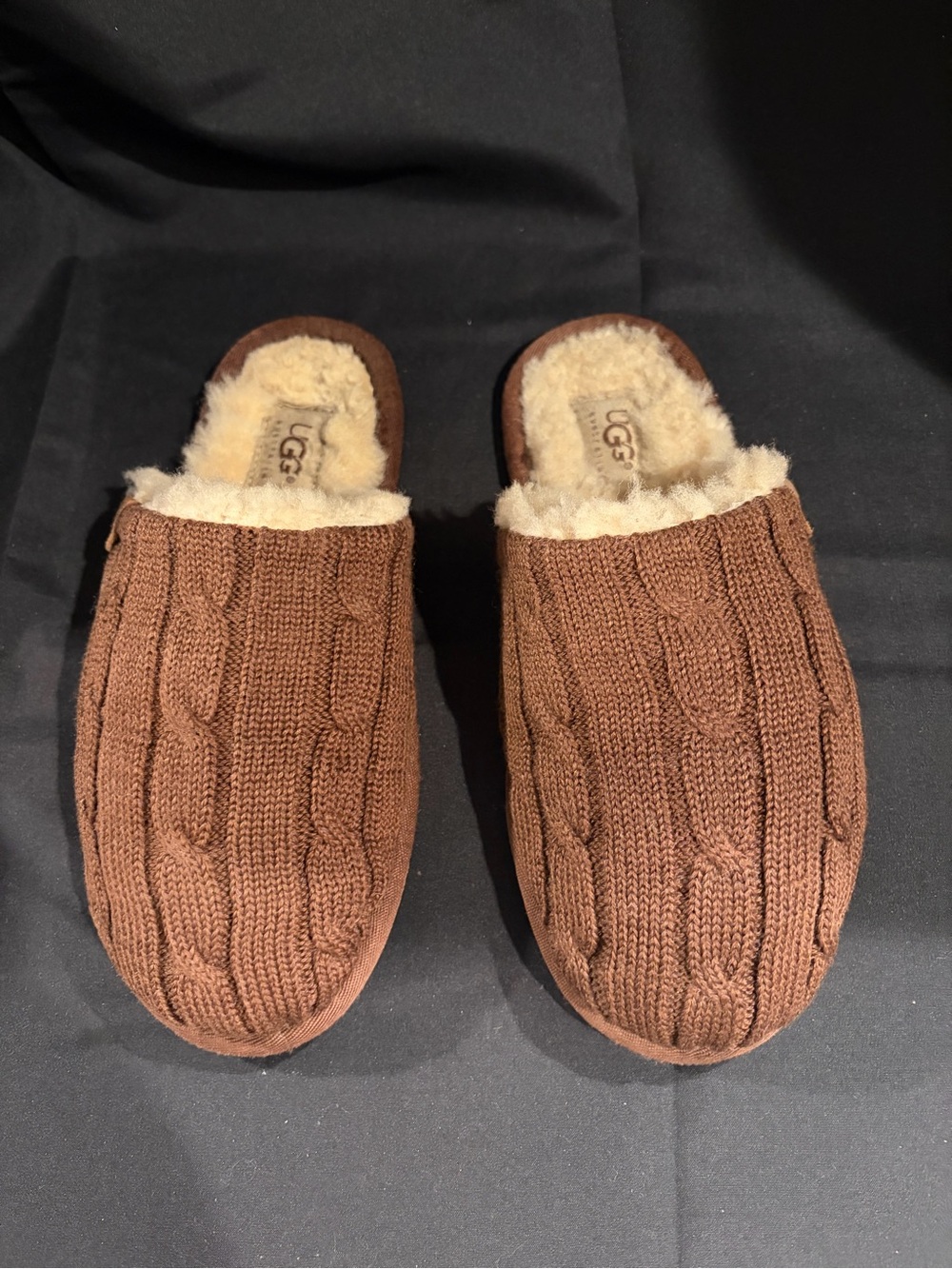 UGG Brown Cable Knit Shearling Lined Slippers